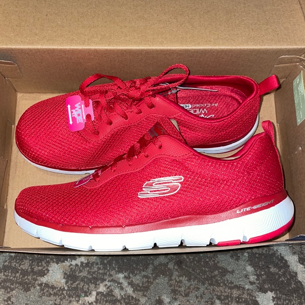 Women’s Wide Fit Red Skechers Sneakers